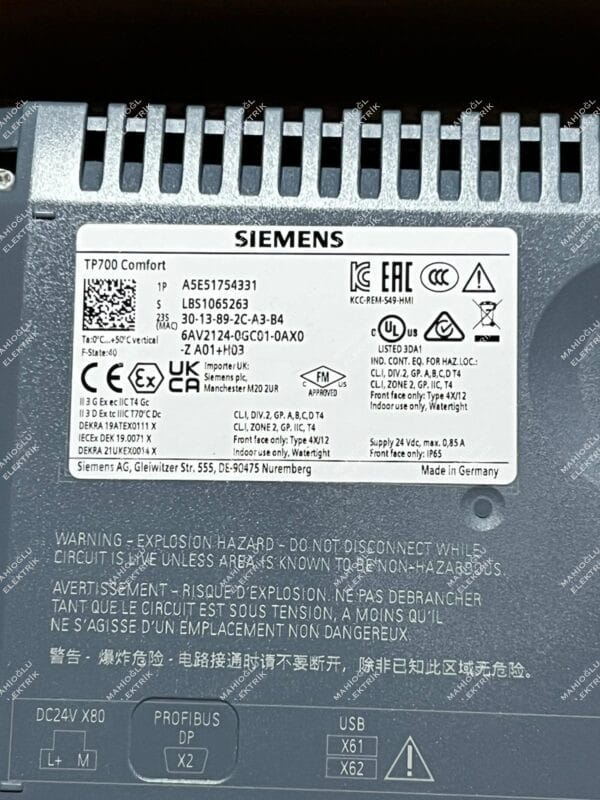 SIEMENS 6AV2124-0GC01-0AX0 TP700 COMFORT PANEL - Görsel 2