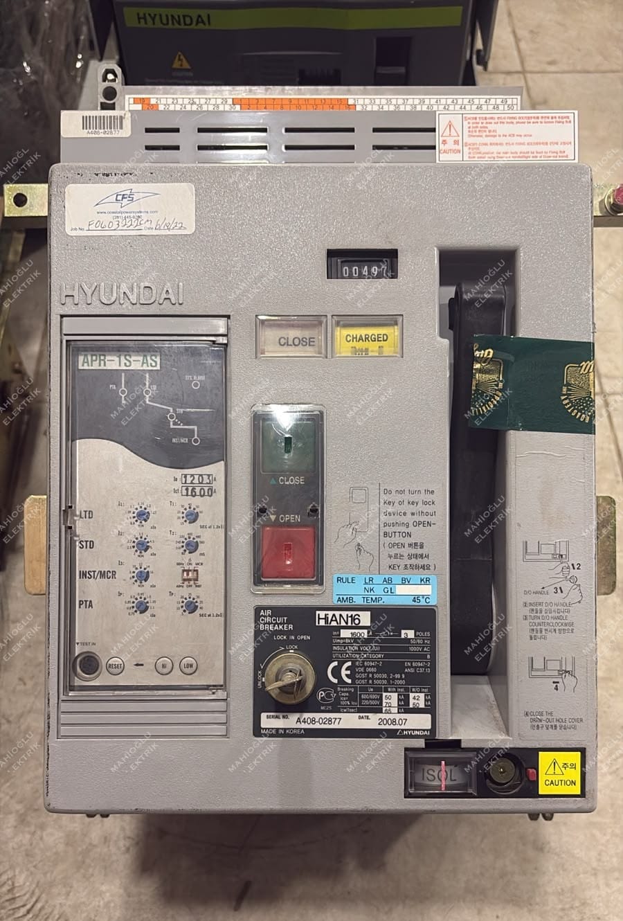 HYUNDAI HiAN16 1600 Amper 3 Pole Air Circuit Breaker 2008 Model